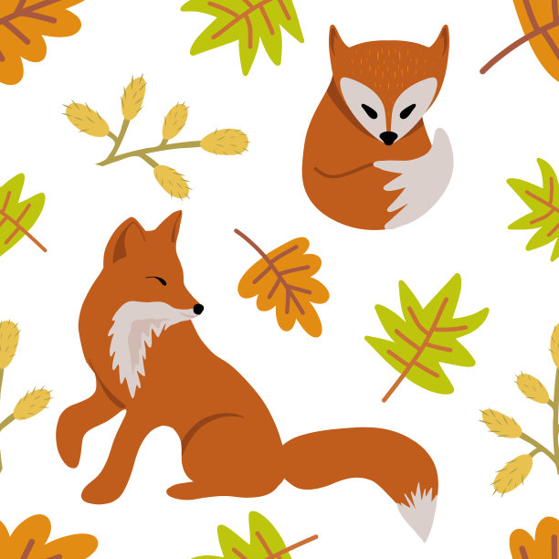 涂鸦无缝模式与狐狸孤立的白色图片下载