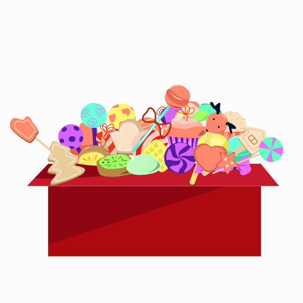 红色的盒子里装着不同的糖果图片下载