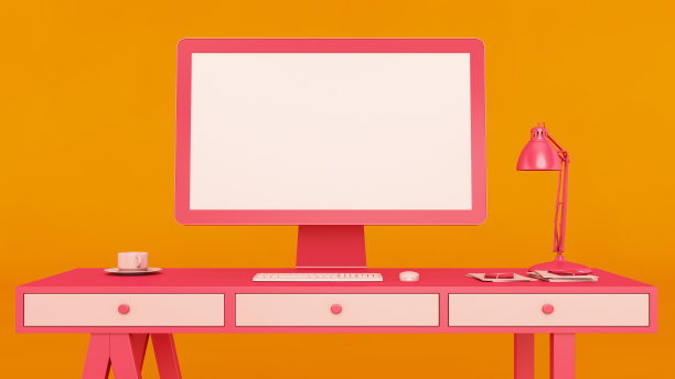 粉红色的工作空间和电脑屏幕图片下载