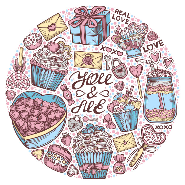 手绘情人节套装图片下载