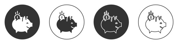 黑色储蓄罐与硬币图标孤立在白色图片下载