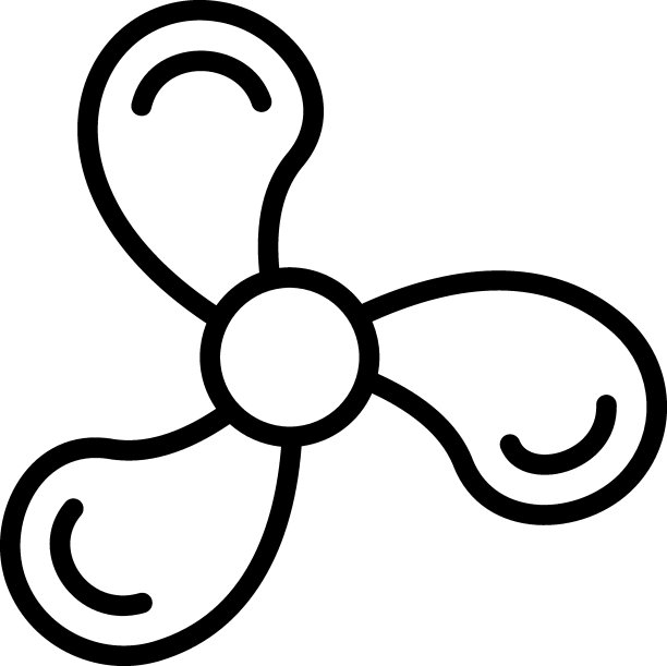 3辐条风扇螺旋桨叶片概念，水马达叶轮矢量图标设计，流体和重力直接提升泵符号，电能转化为液压机的能量转换stock插图图片下载