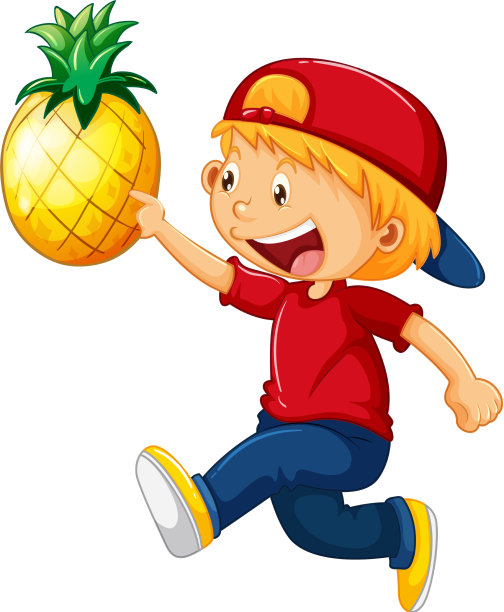 快乐的男孩拿着菠萝图片下载