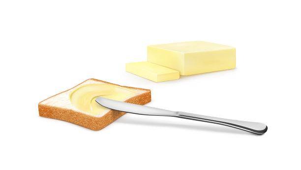 白色背景上涂了黄油的面包。矢量图图片下载