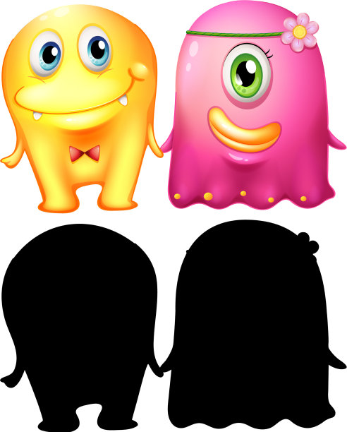 怪物与它的轮廓在白色的背景图片下载