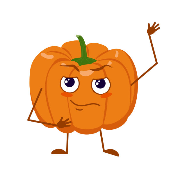 可爱的南瓜人物有脸和情绪，胳膊和腿。搞笑或悲伤的英雄，橙色秋菜。Halloween5图片下载