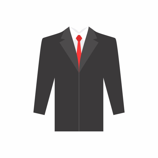 西装和领带单独放在白色背景上。扁平的卡通设计黑色西装和领带图标的毕业学生或商人的概念和web应用程序设计。矢量图图片下载