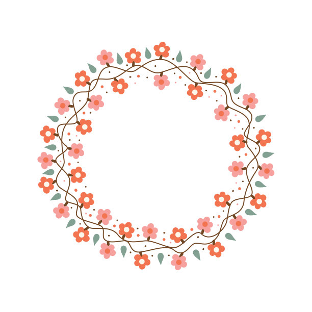 花圆形框架或花环孤立在白色背景上图片下载