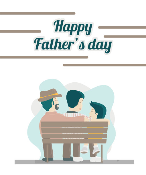 父亲节，可爱风格的人物，平面设计的卡通，三代同堂，爷爷，父亲和儿子呆在一起素材图片