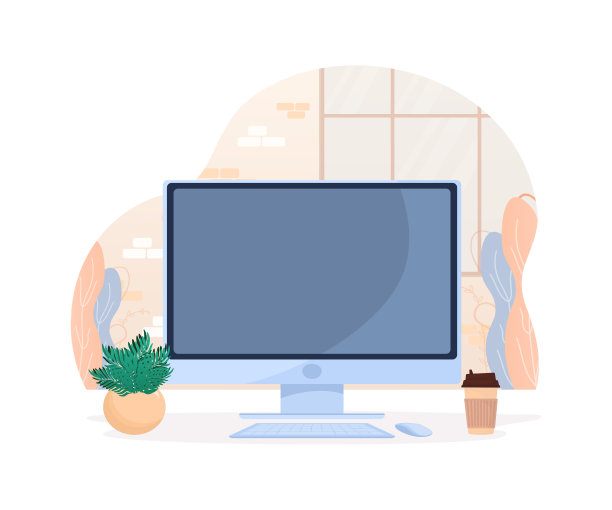 现代办公场所，任何用途的伟大设计。背景矢量插图。平面卡通矢量插图。房间内部。回家工作。办公家具。图片下载