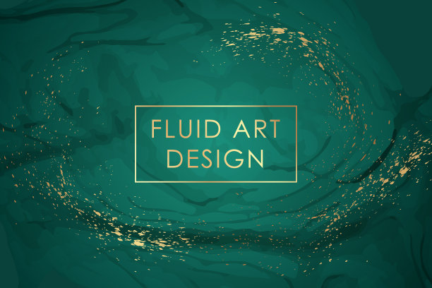 水彩背景与抽象的海洋绿色墨水波和金色飞溅。图片下载