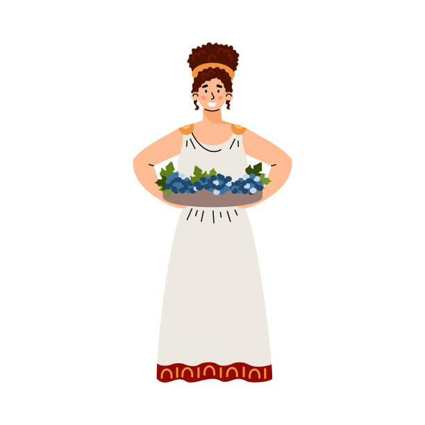古罗马或希腊女性卡通人物矢量插图孤立。图片下载