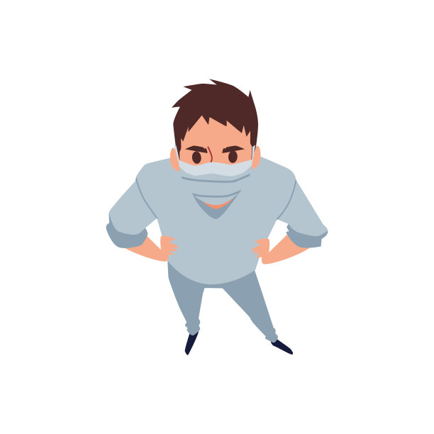 自信的人戴着医用口罩抬头，平媒插图孤立。图片下载