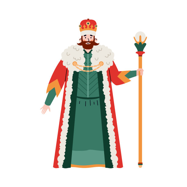 中世纪古欧洲国王男性人物平面矢量插图孤立。图片下载