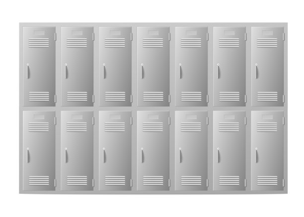 模板学校储物柜在两排，现实的矢量插图孤立。图片下载