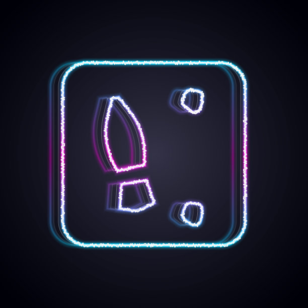 发光的霓虹灯线人类脚印鞋图标孤立在黑色的背景。鞋鞋底。向量图片下载