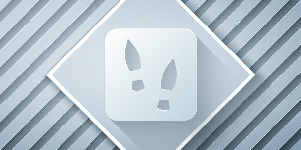 剪纸人类脚印鞋图标孤立在灰色背景。鞋鞋底。纸艺术风格。向量图片下载