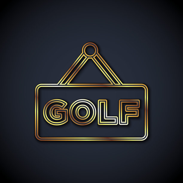 金色线高尔夫标签图标孤立的黑色背景。向量图片下载