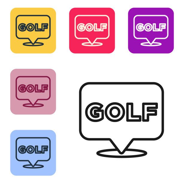 黑色线高尔夫标签图标孤立的白色背景。设置图标的颜色方形按钮。向量图片下载