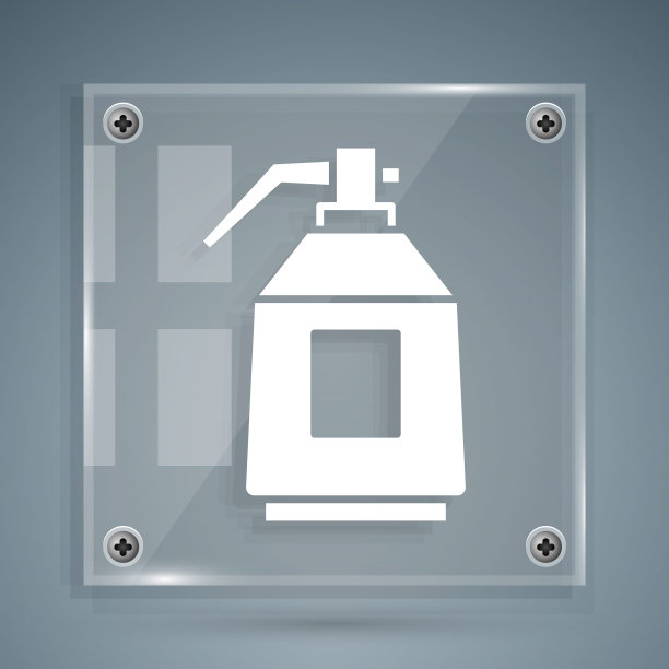 白色喷漆枪图标孤立在灰色背景。方形玻璃面板。向量图片下载