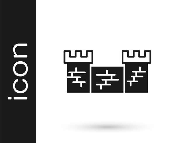 黑色的中国长城图标孤立在白色的背景。向量图片下载