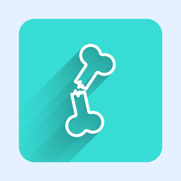 白线人断骨图标孤立长影。绿色广场按钮。向量图片下载