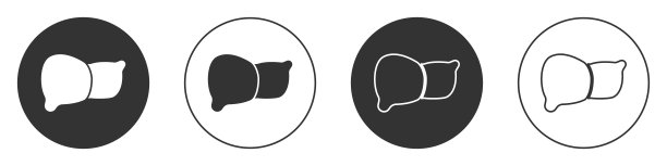 黑色人体器官肝脏图标孤立在白色背景上。圆按钮。向量图片下载