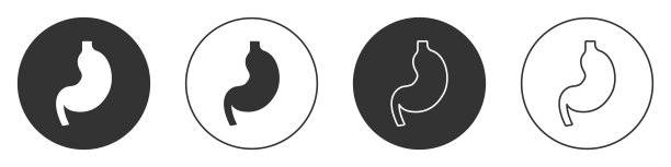 黑色人体胃图标孤立在白色背景上。圆按钮。向量图片下载