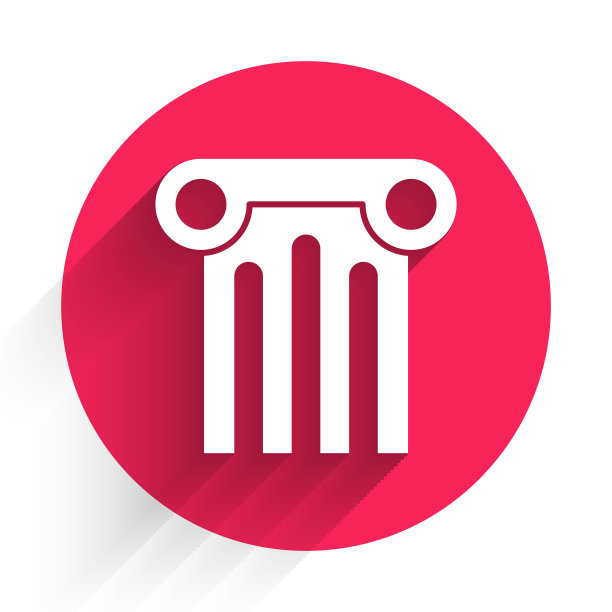 白色古老的柱图标孤立与长影子。红色圆圈按钮。向量图片下载