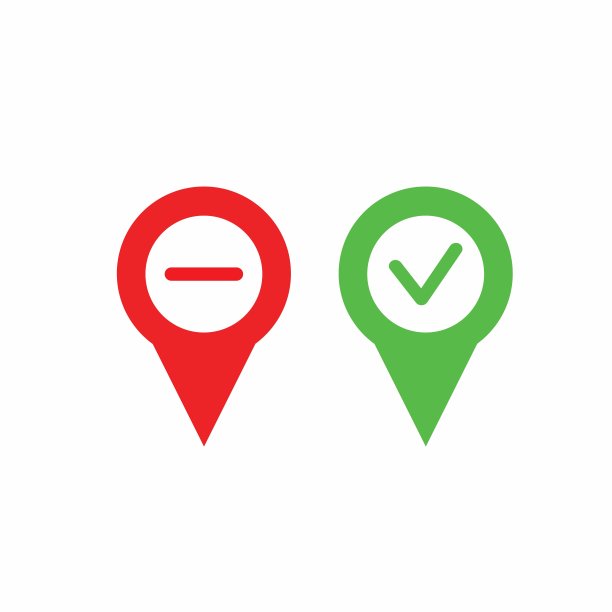 迷你Pin定位矢量图标。地址别针与真假红绿符号最小。图标模板颜色可编辑。全球定位系统(Gps)的指针。位置地图符号向量符号孤立在白色背景上图片下载