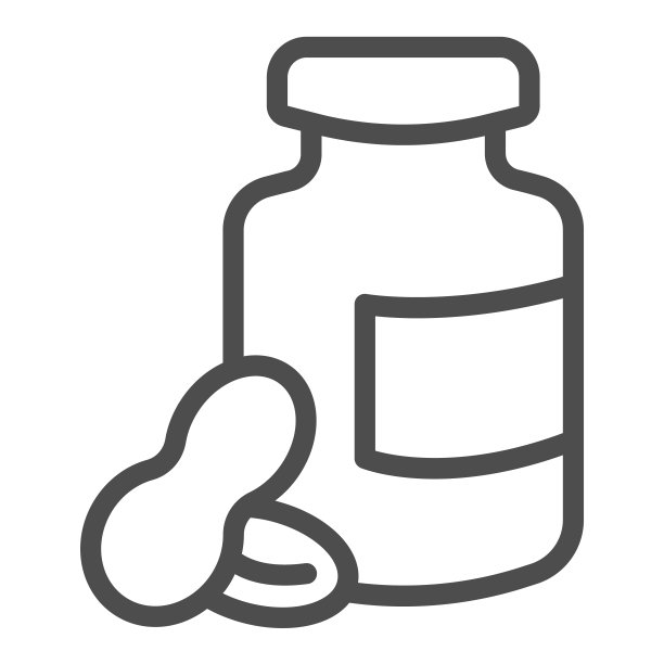 花生酱罐线图标，乳制品概念，花生瓶标志在白色的背景，罐子的花生酱和花生图标在移动和web的轮廓风格。矢量图形。图片下载