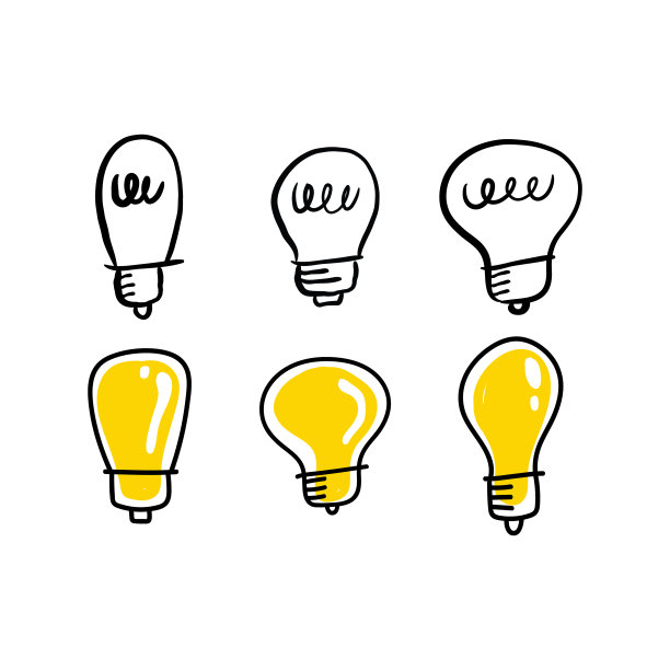 灯泡涂鸦图标收集。思想的象征。图片下载