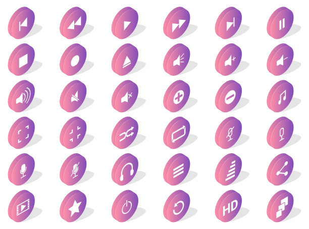 3D媒体播放器的一组圆形按钮图片下载