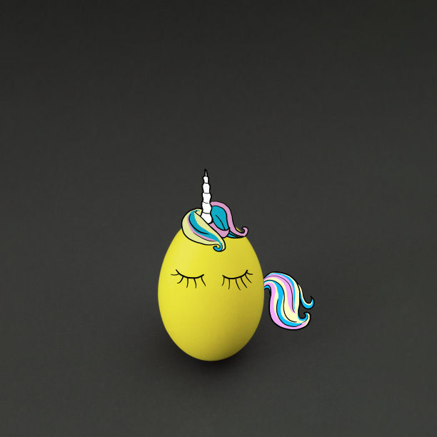 插图快乐复活节独角兽在深灰色的背景。童话故事的灵感。图片下载