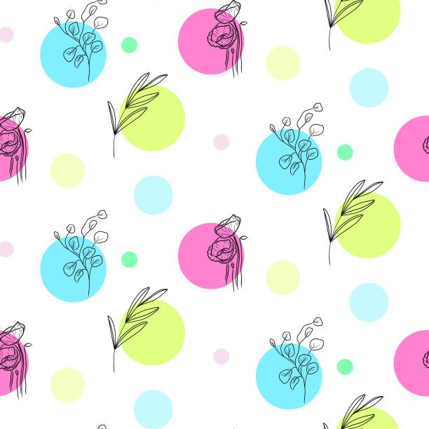 矢量素描图案的罂粟，桉树和香草在彩色的轮。图片下载