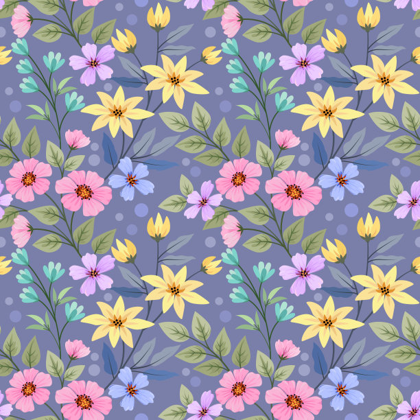 彩色手绘花卉无缝图案为织物织物墙纸。图片下载