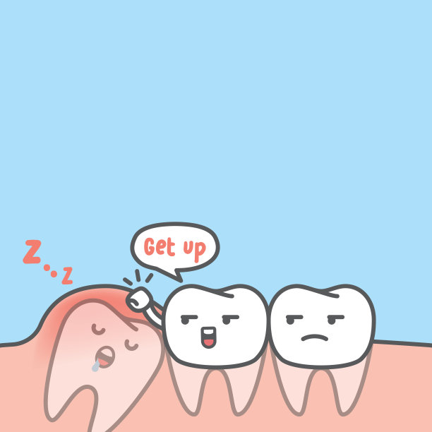 白色牙齿的空白横幅牙科卡通试图得到撞击牙龈插图卡通人物矢量设计在蓝色背景上的牙齿。牙科保健的概念。图片下载