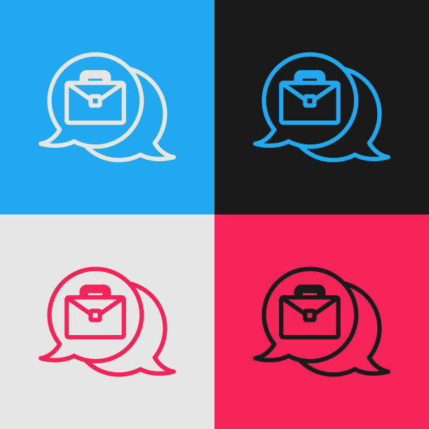 流行艺术线在线工作图标隔离的颜色背景。一个在家里用笔记本电脑工作的自由职业者。远程工作。遥远的工作理念。向量图片下载