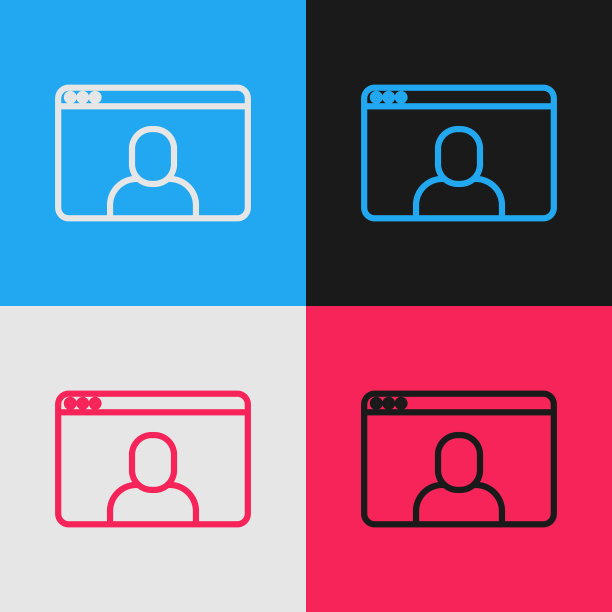 波普艺术线视频聊天会议图标孤立的颜色背景。在线会议工作在家。远程项目管理。向量图片下载