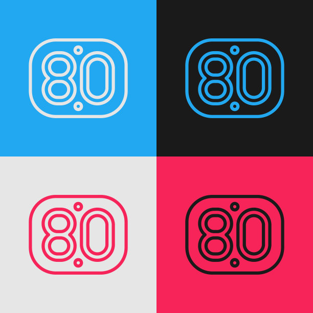 波普艺术系列80年代复古图标孤立的颜色背景。年代的海报。向量图片下载