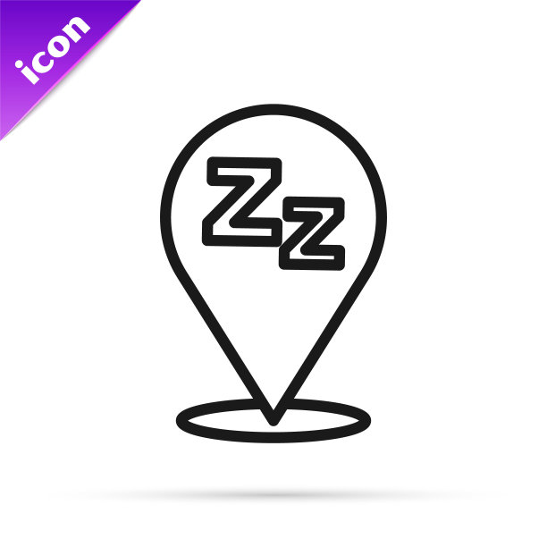 黑线困倦图标孤立在白色背景。困倦的睡眠，黑色的谈话泡泡。向量图片下载