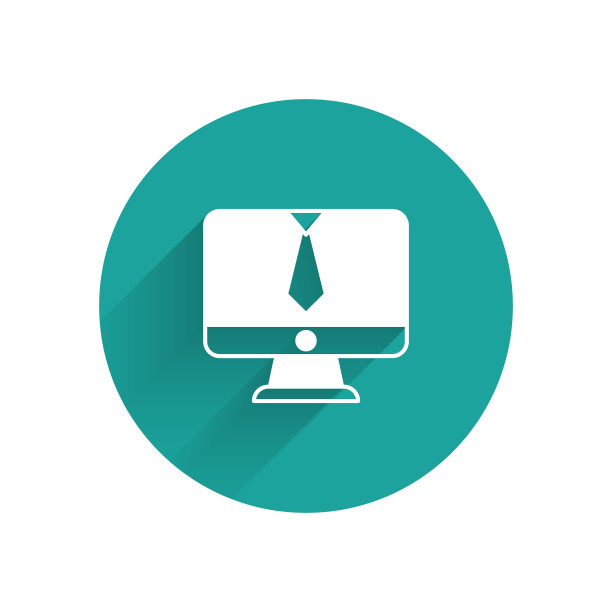 白色视频聊天会议图标与长阴影隔离。在线会议工作在家。远程项目管理。绿色圆圈按钮。向量图片下载