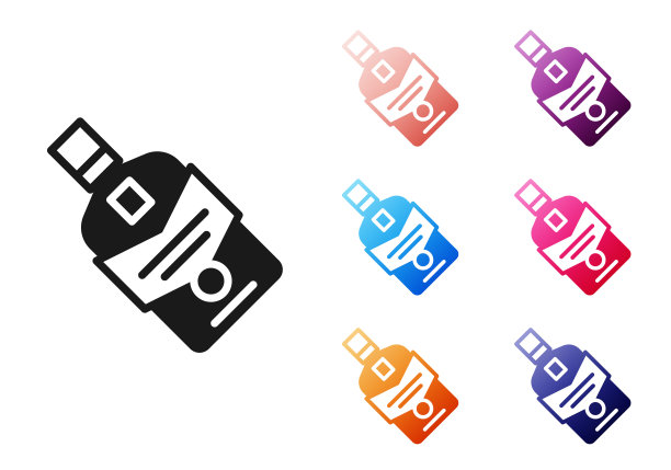 黑色威士忌酒瓶图标孤立在白色背景。设置图标丰富多彩。向量图片下载