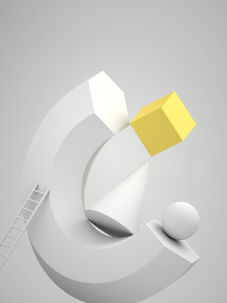 抽象静物装置，悬浮白色几何形状图片下载