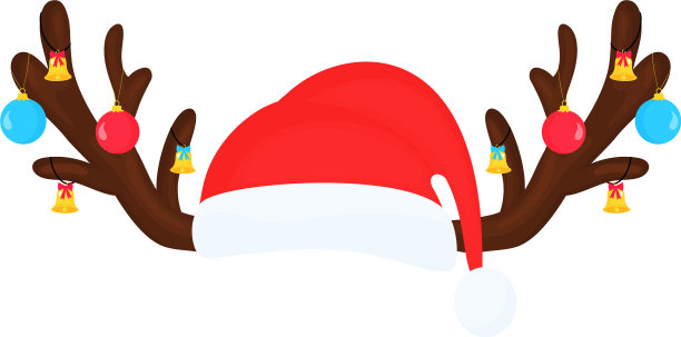 驯鹿角，圣诞球和铃铛图片下载