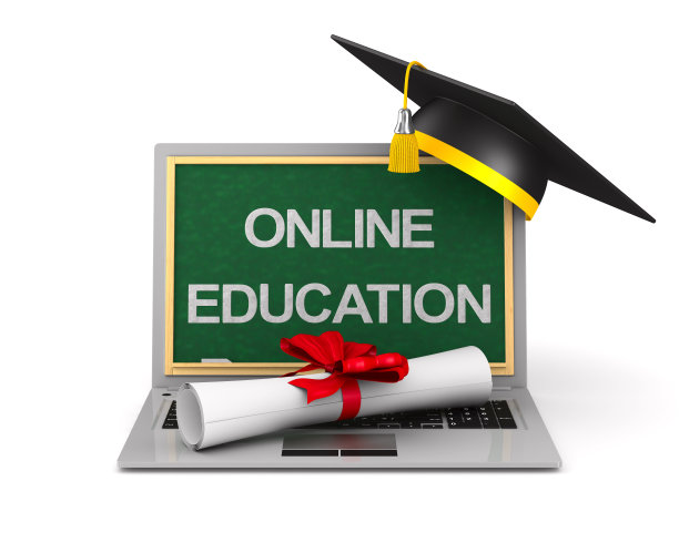 毕业证书，笔记本电脑和毕业帽的白色背景。孤立的3 d演示图片下载