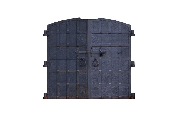 城堡大门上巨大的金属门被隔离在白色背景中图片下载