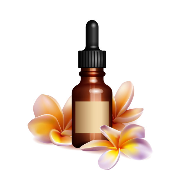 逼真的精油瓶和鸡蛋花流图片下载