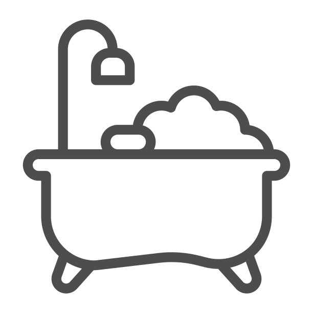 浴缸与肥皂和泡沫线图标卫生图片下载