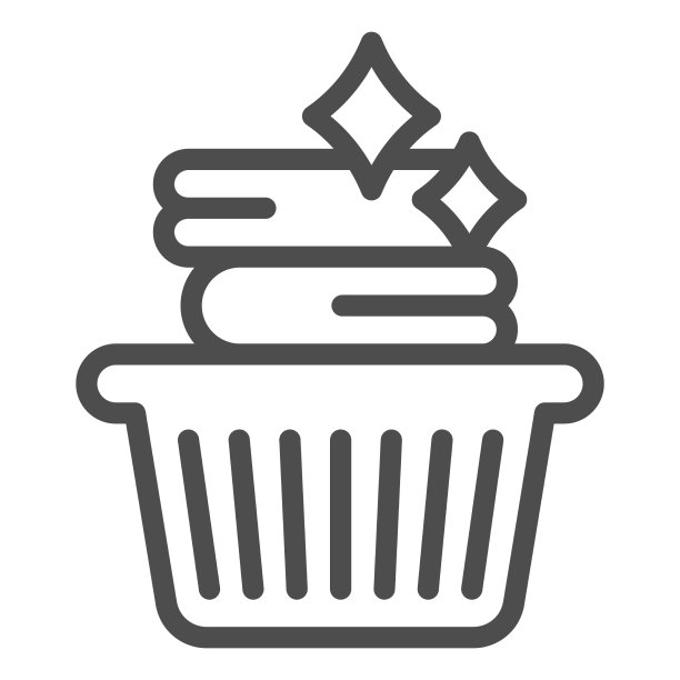 清洁的纺织品在塑料篮子线图标卫生图片下载